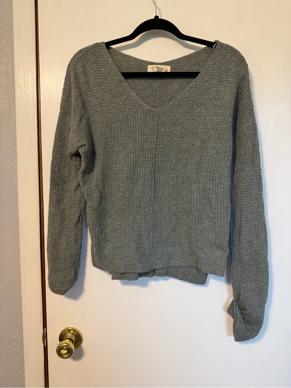 Jessica Simpson Sage Green V-Neck Waffle Knit Sweater